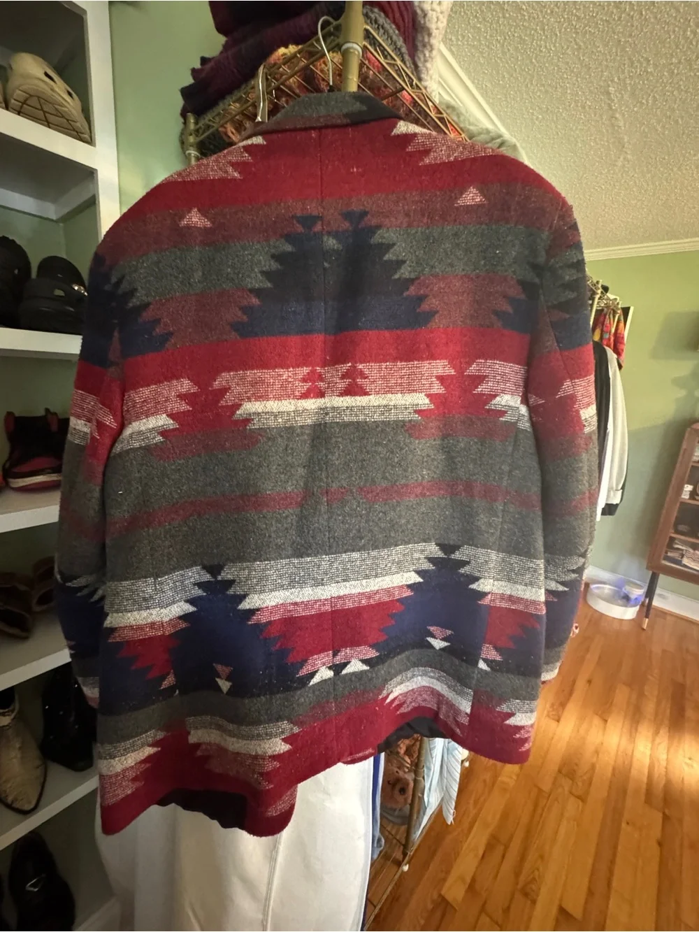 Men's Red & Gray Patterned Wool-Blend Blazer